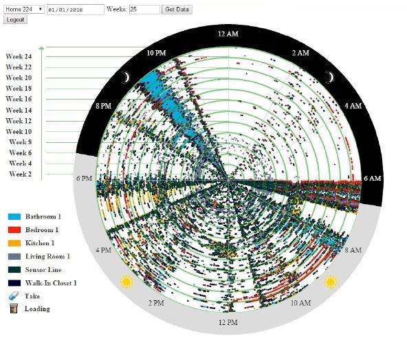 A circular spiral plot graph of the data collected in a Life Lab participant's home