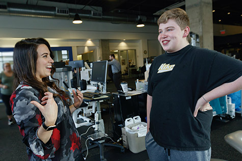 Physical therapist Sarah Staropoli with patient Will Van Dyke