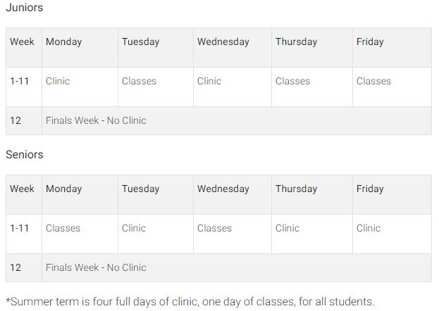 Sample clinic schedule for radiation therapy students