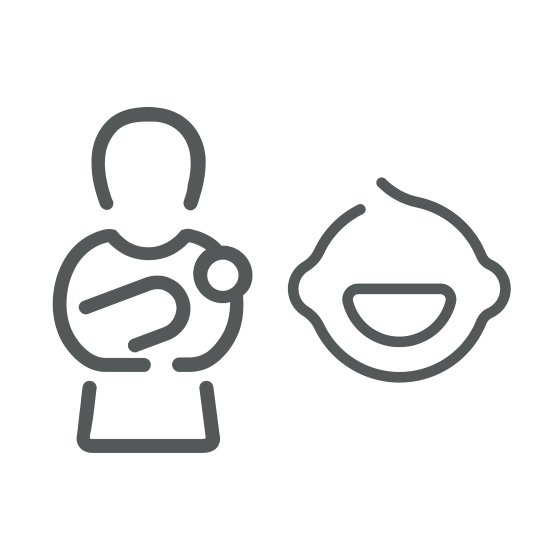 simple drawing of a person holding a baby and a child's face