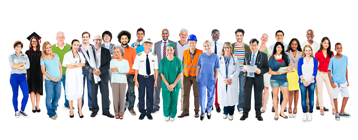 Group of multiethnic diverse mixed occupation people