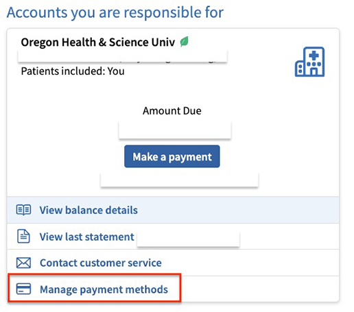 A menu with the phrase “Manage payment methods” highlighted.