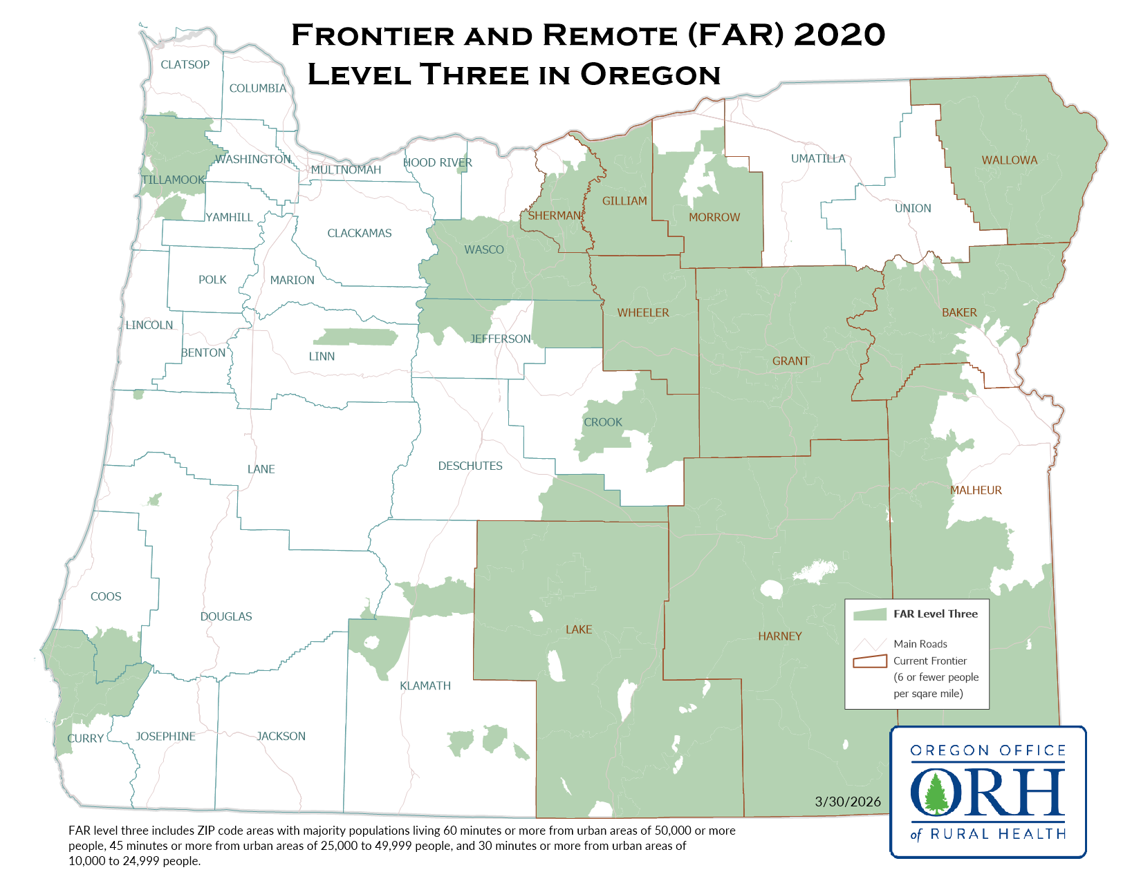 Frontier and Remote (FAR) Level Three in Oregon