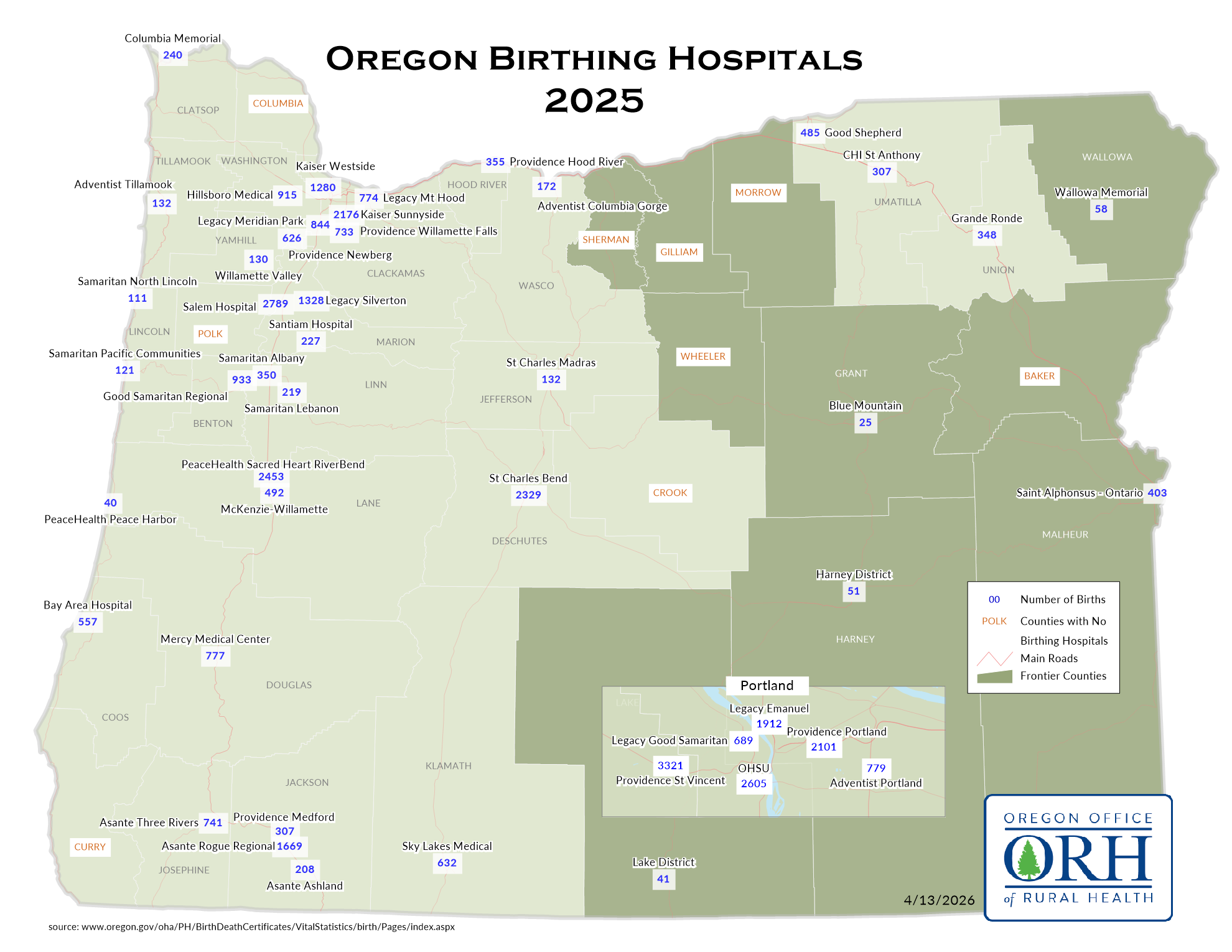 Oregon Hospital Births Map 