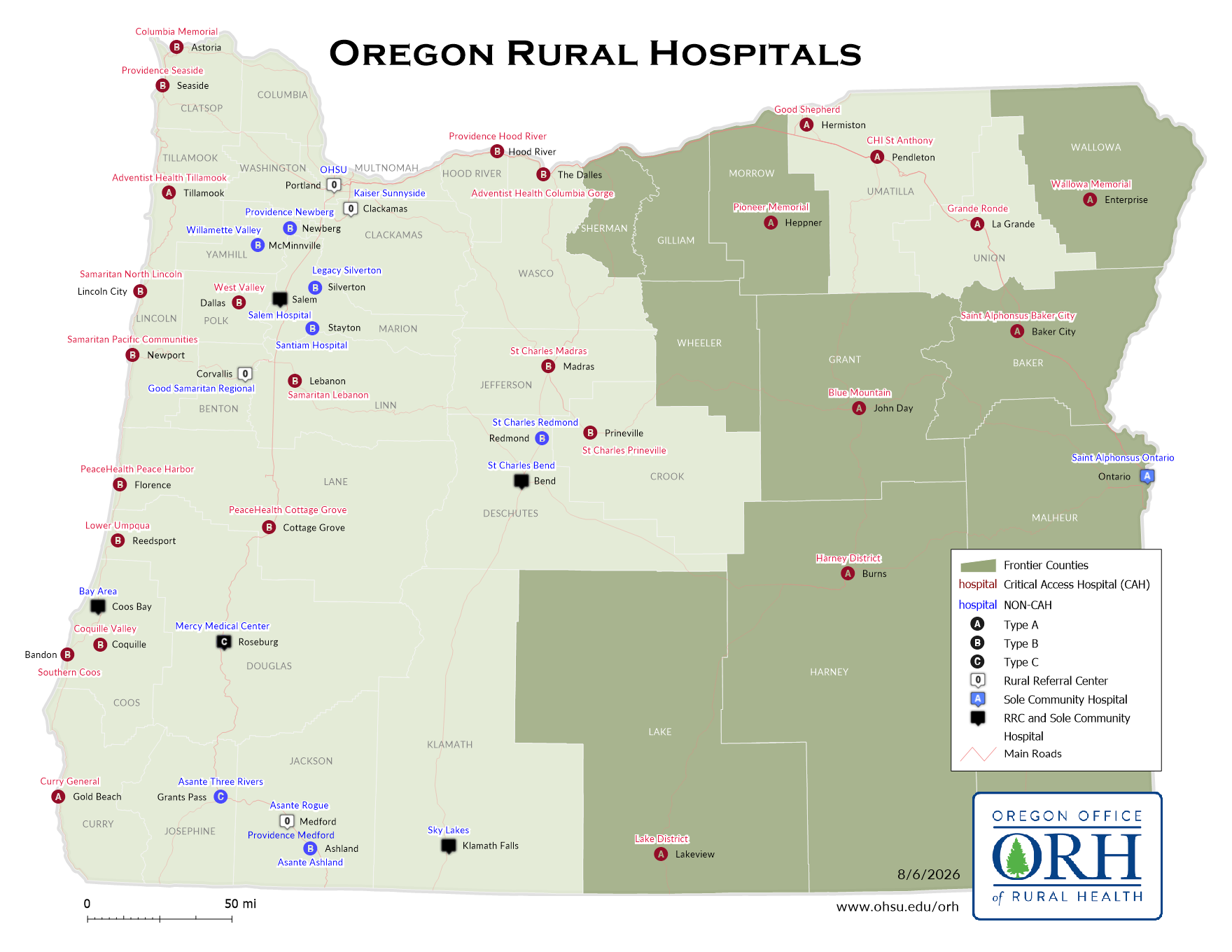 Rural Oregon Hospital Map